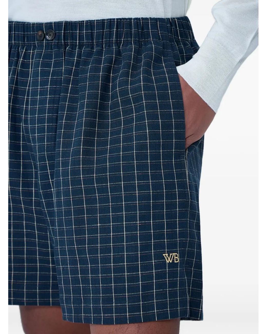 Wales Bonner Blue Checked Elasticated Tailored Shorts for men
