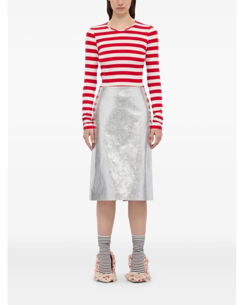 MSGM White Textured Skirt