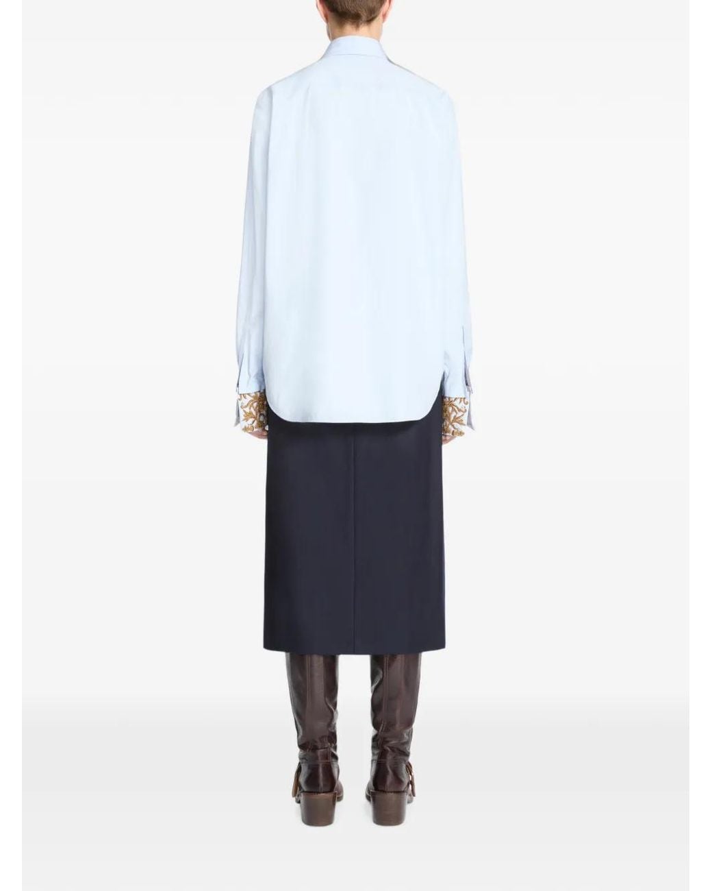 Dries Van Noten Blue Embroidered Cotton Poplin Shirt