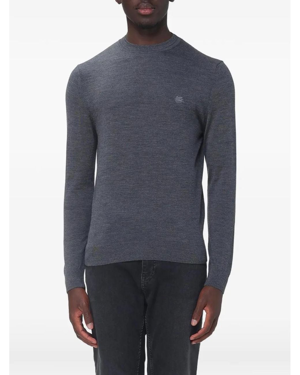 Etro Blue Logo-Embroidered Sweater for men