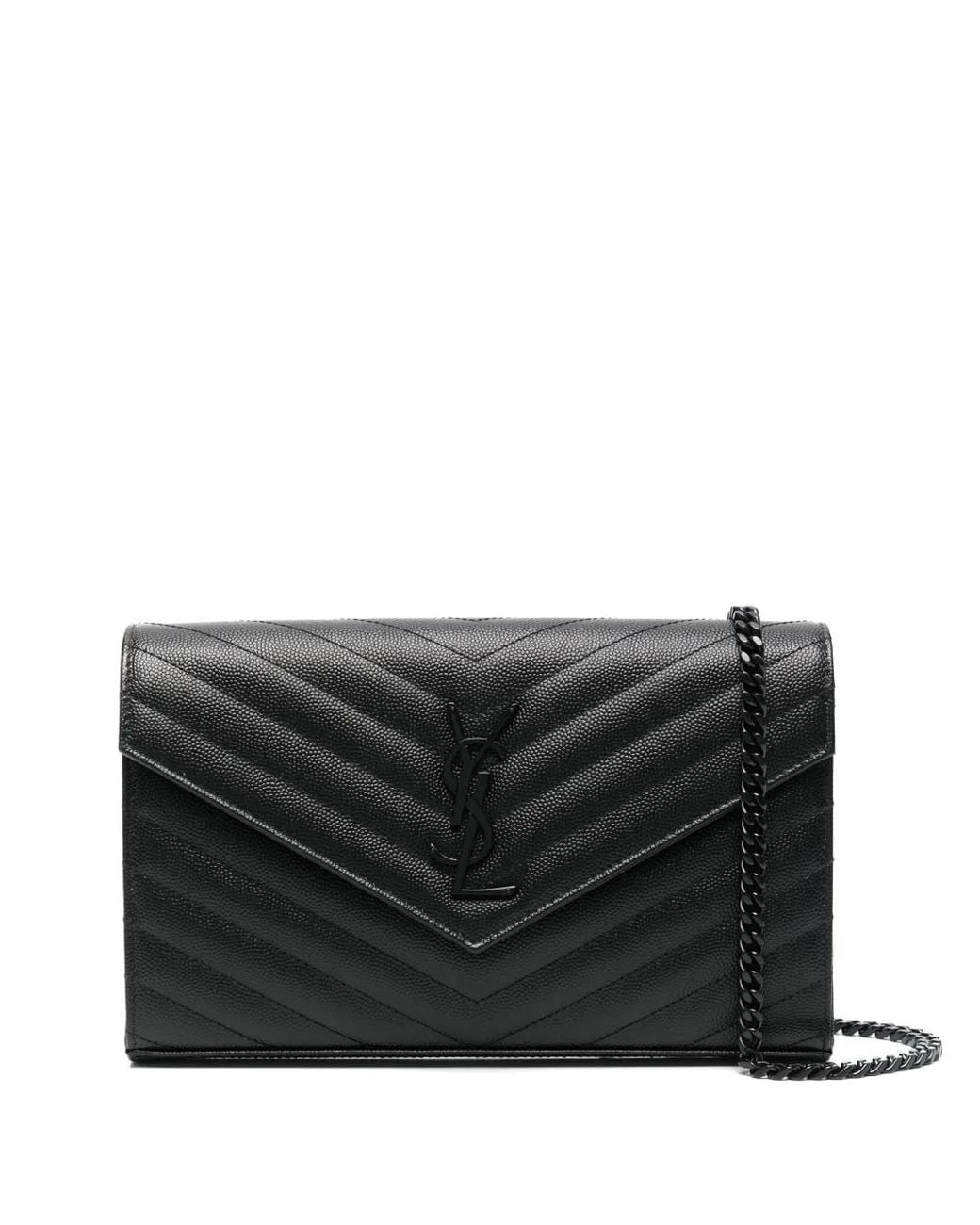 Saint Laurent Black Cassandre Leather Wallet On Chain