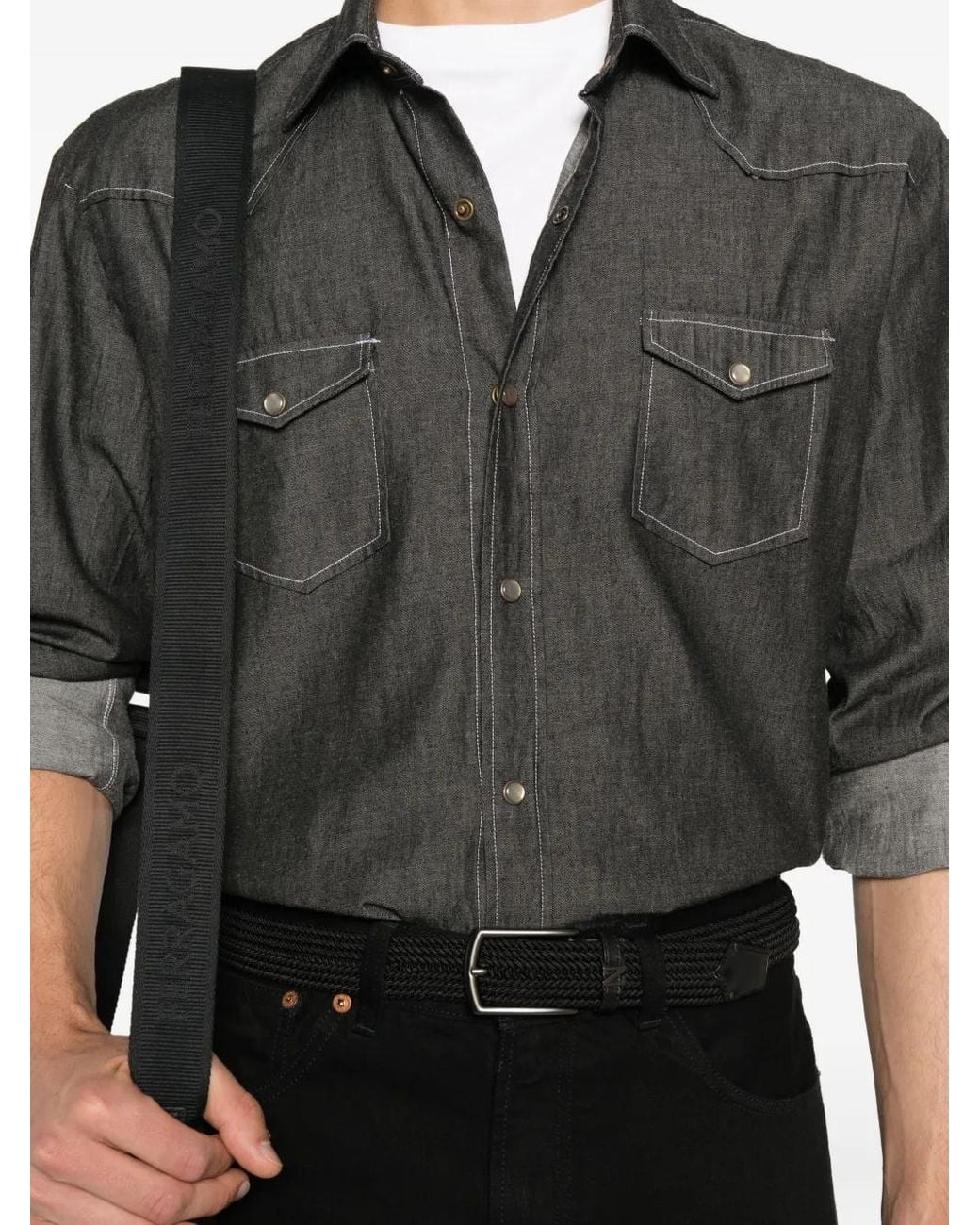 Barba Napoli Black Cotton Pocketed Shirt for men