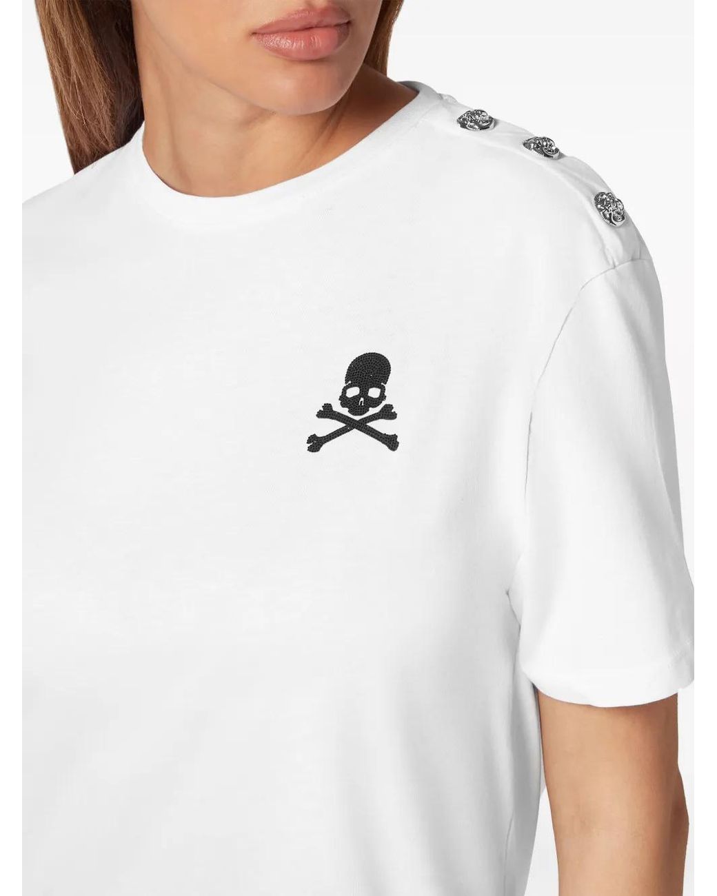 Philipp Plein White Skull-Embellished Cotton T-Shirt
