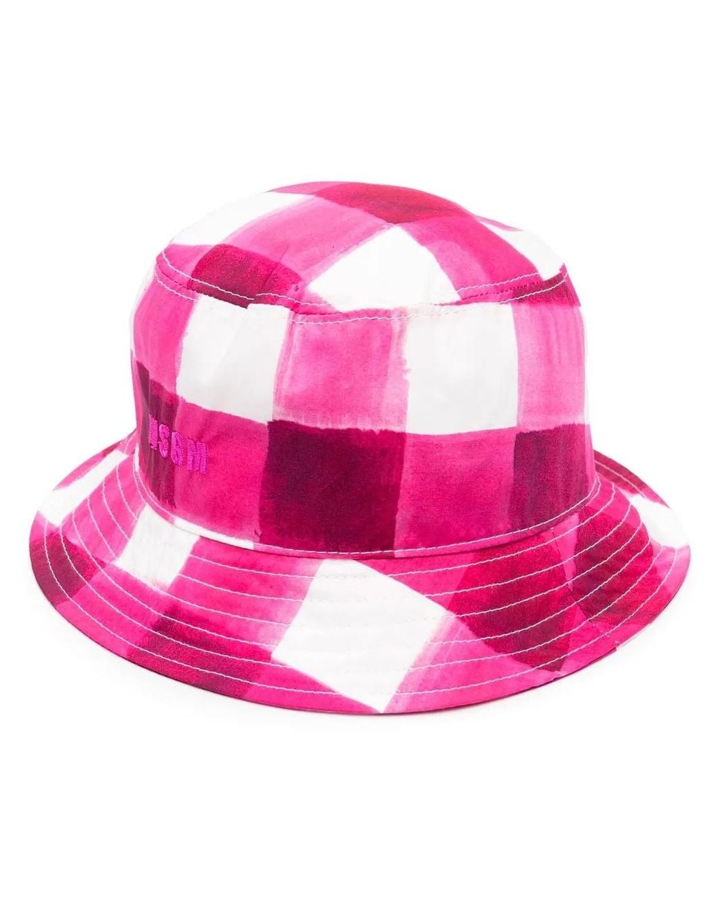 MSGM Pink Gingham-Check Bucket Hat