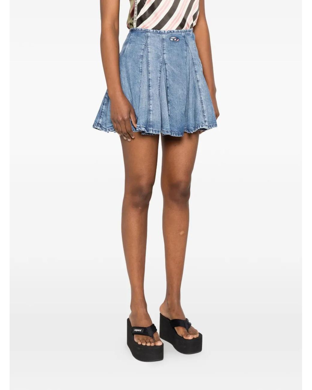 DIESEL Blue Logo-Patch Pleated Mini Skirt