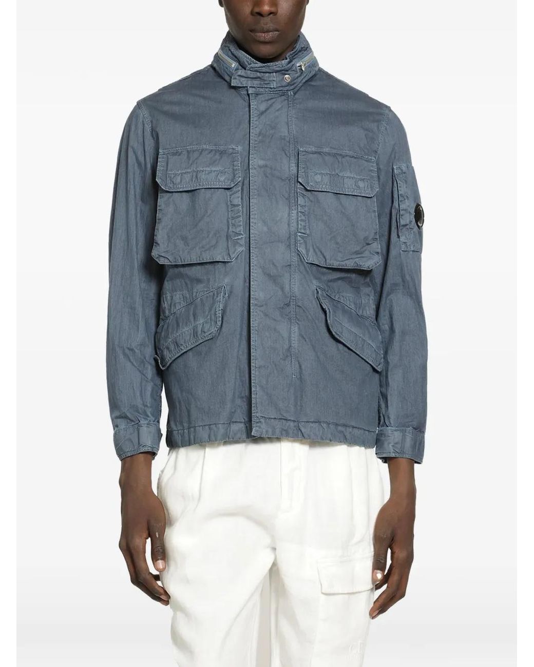 C P Company Blue 50 Fili Wax Field Jacket for men