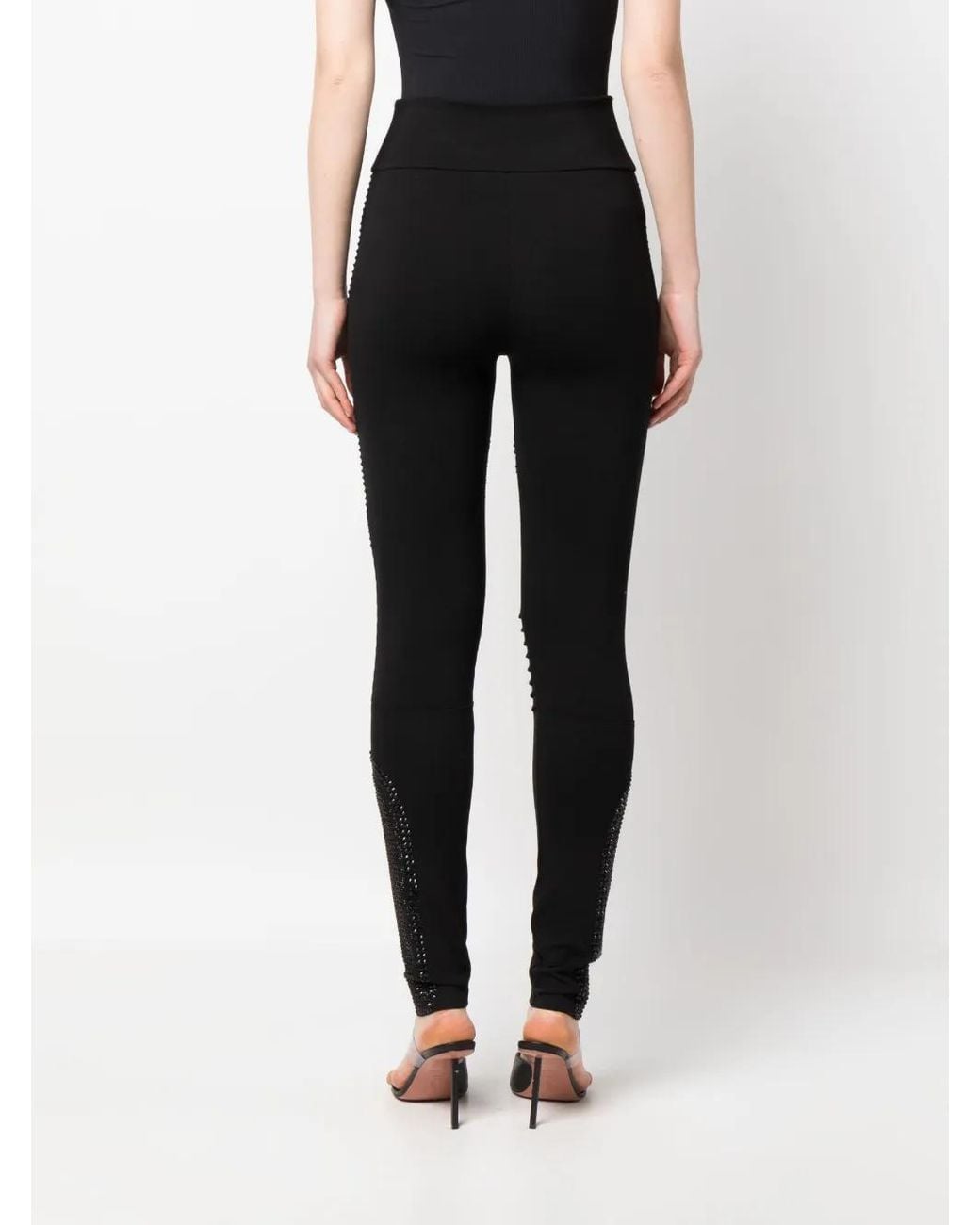 Philipp Plein Black Rhinestone-Embellished High-Waisted Leggings