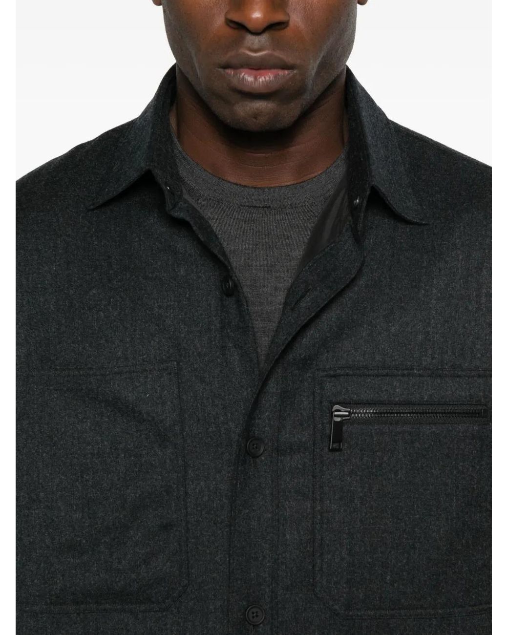 Zegna Black Buttoned Pocket Shirt for men