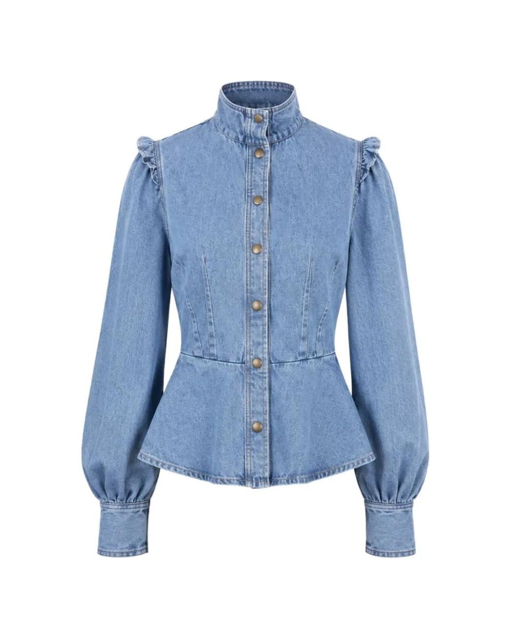 SOEUR & FRÈRES Blue Pearl Peplum Denim Top
