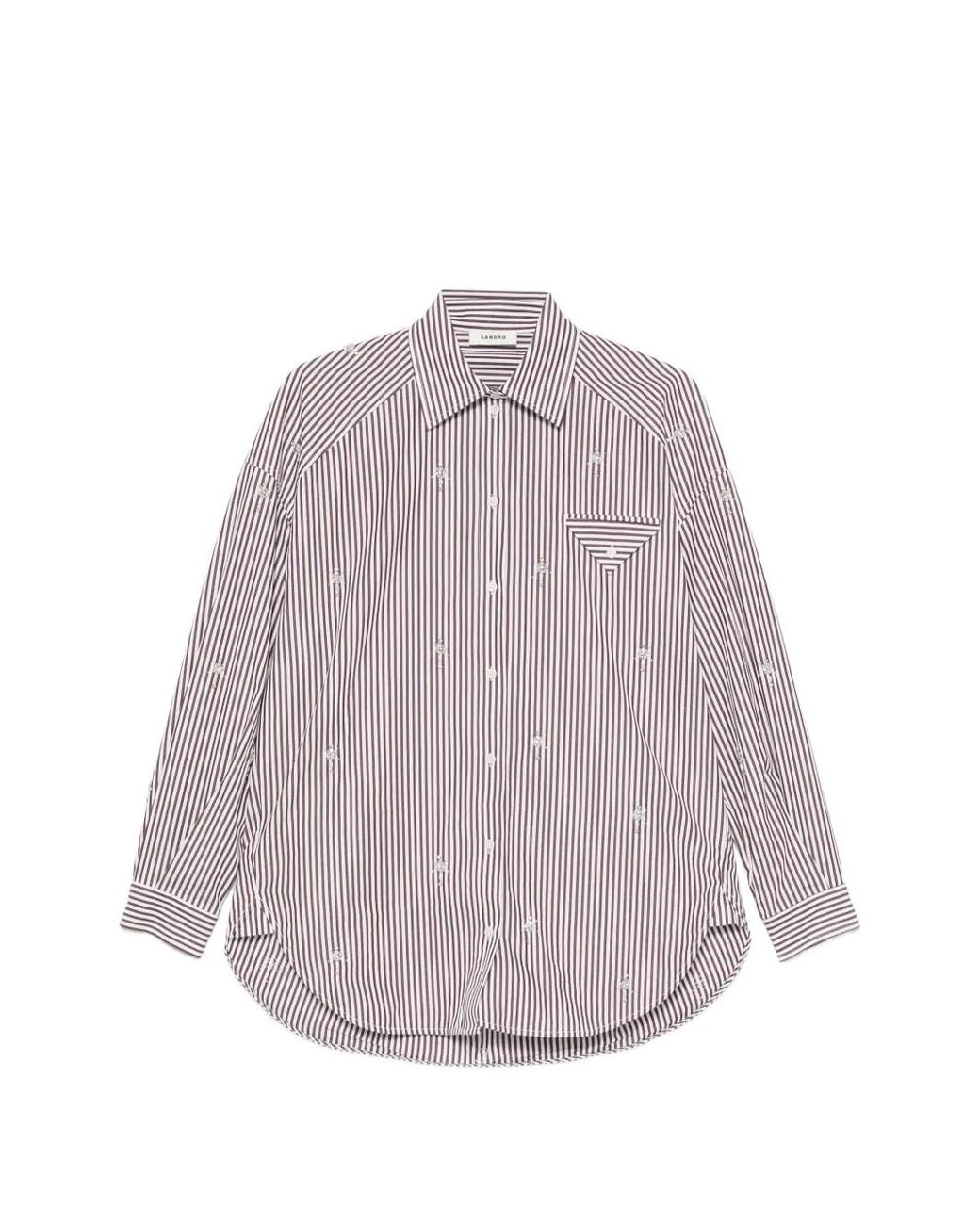 Sandro Gray Oversized Striped Rhinestone Shirt