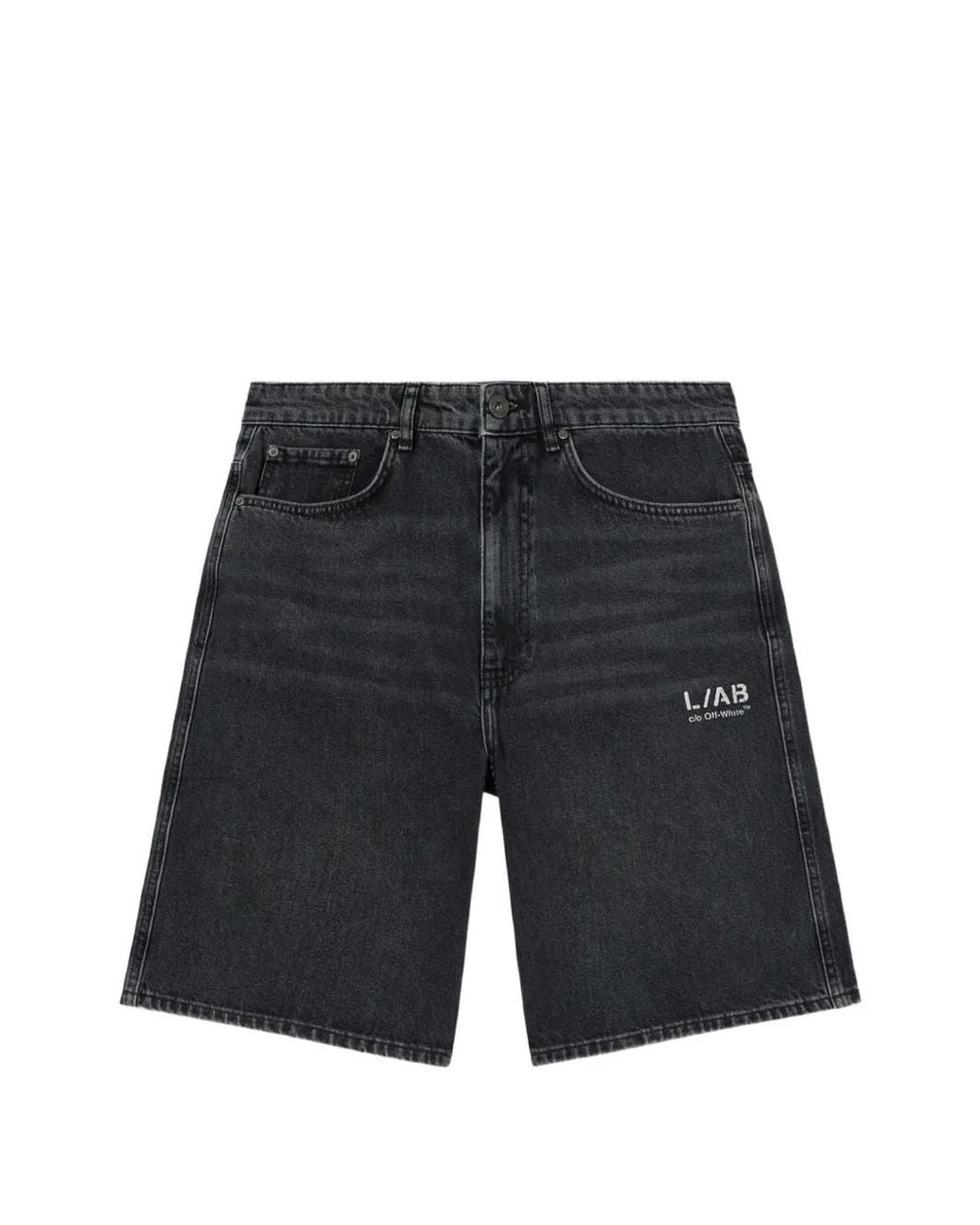 LAB C.O. OFF WHITE Black Diagonal Denim Shorts for men