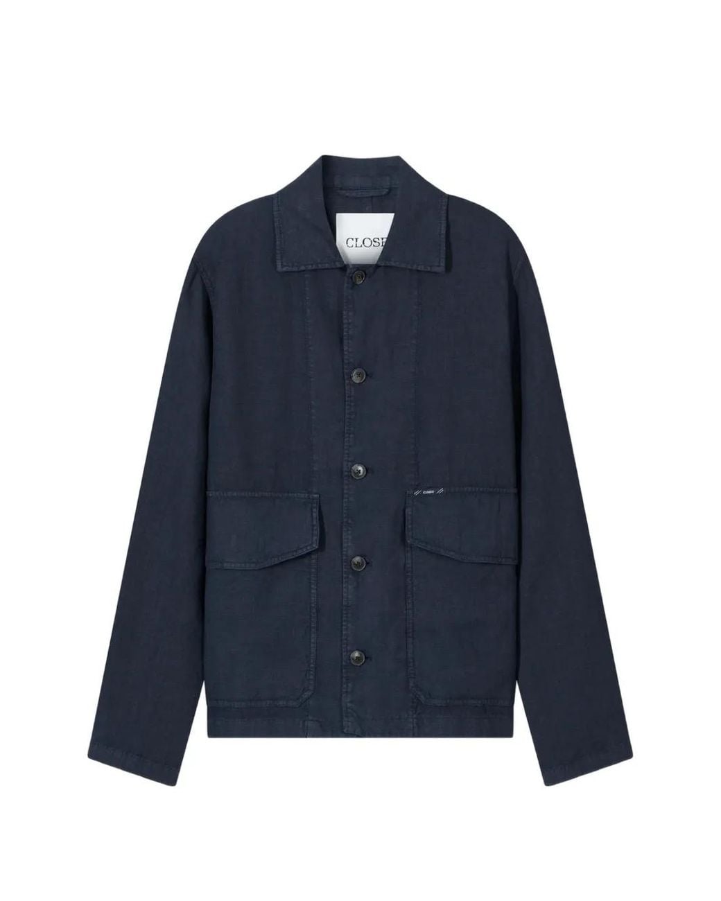 Closed Blue Button-Up Patch-Pocket Jacket for men