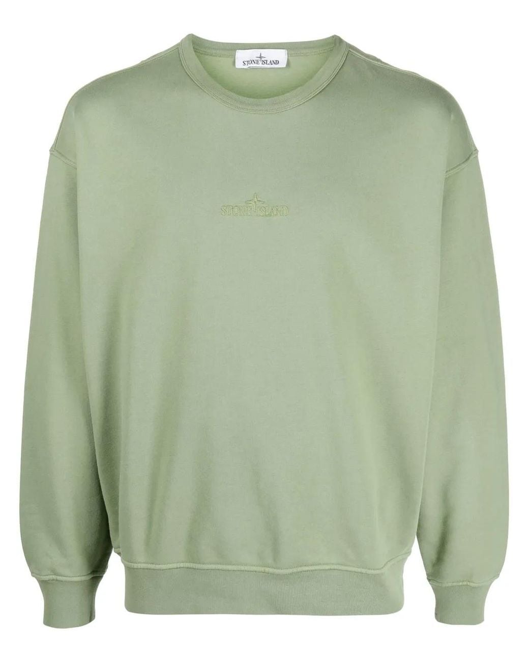 Stone Island Green Embroidered-Logo Cotton Sweatshirt for men