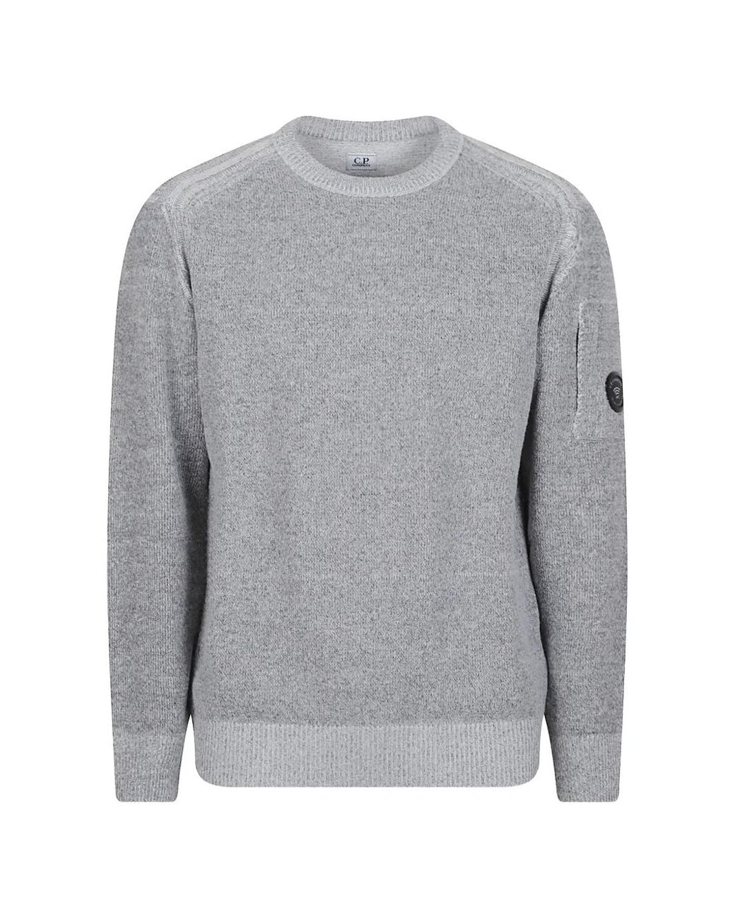 C P Company Gray Lens-Detail Crew-Neck Sweater for men