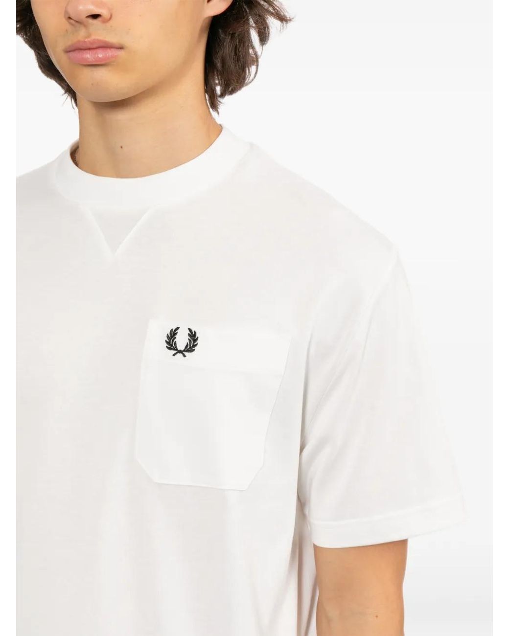 Fred Perry White Logo-Embroidered T-Shirt for men