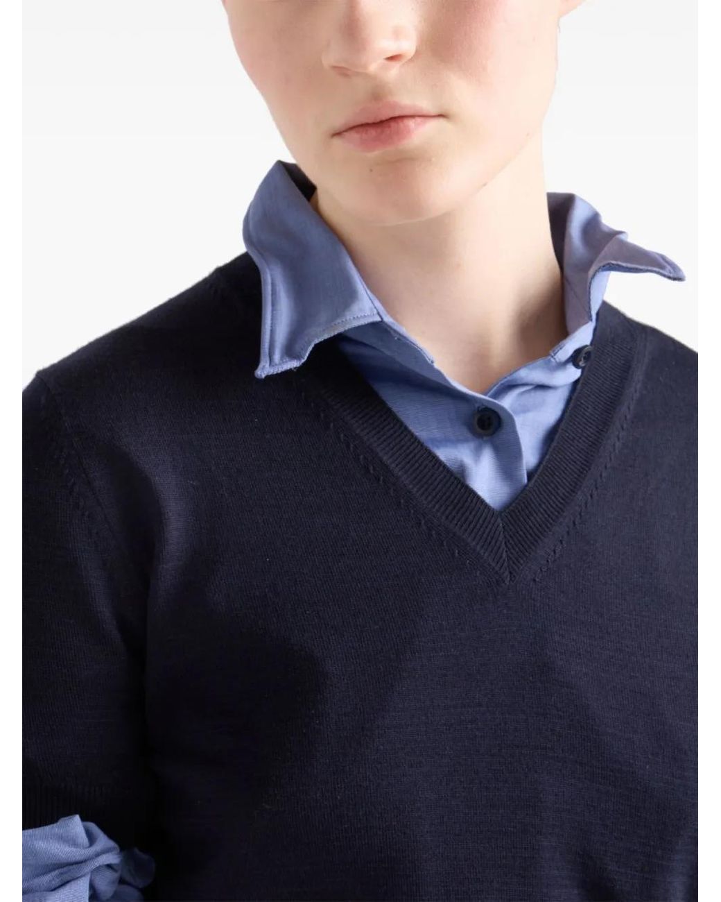 Prada Blue V-Ausschnitt Strickpullover