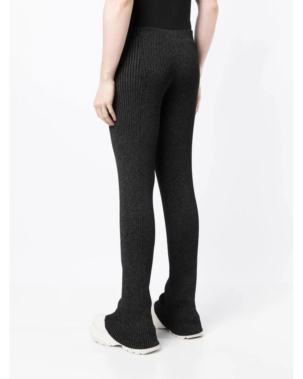 Dion Lee Black Marl-Knit Ribbed Flared Trousers