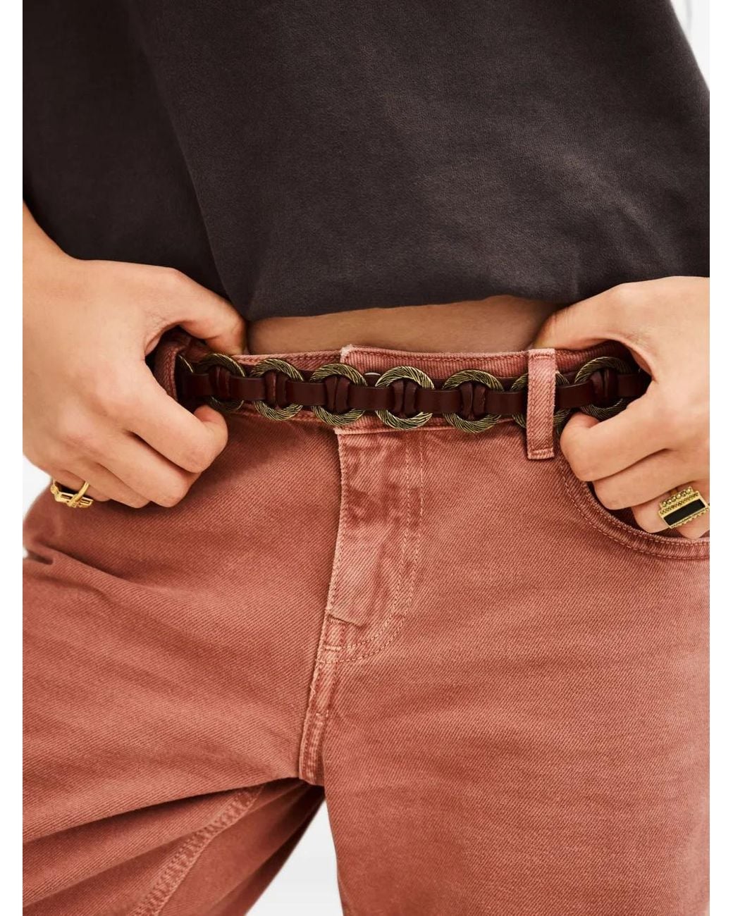 Ba&sh White Berty Chain-Link Leather Belt