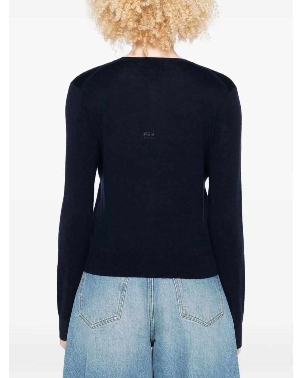 Polo Ralph Lauren Blue Classic Crew Neck Wool Cardigan