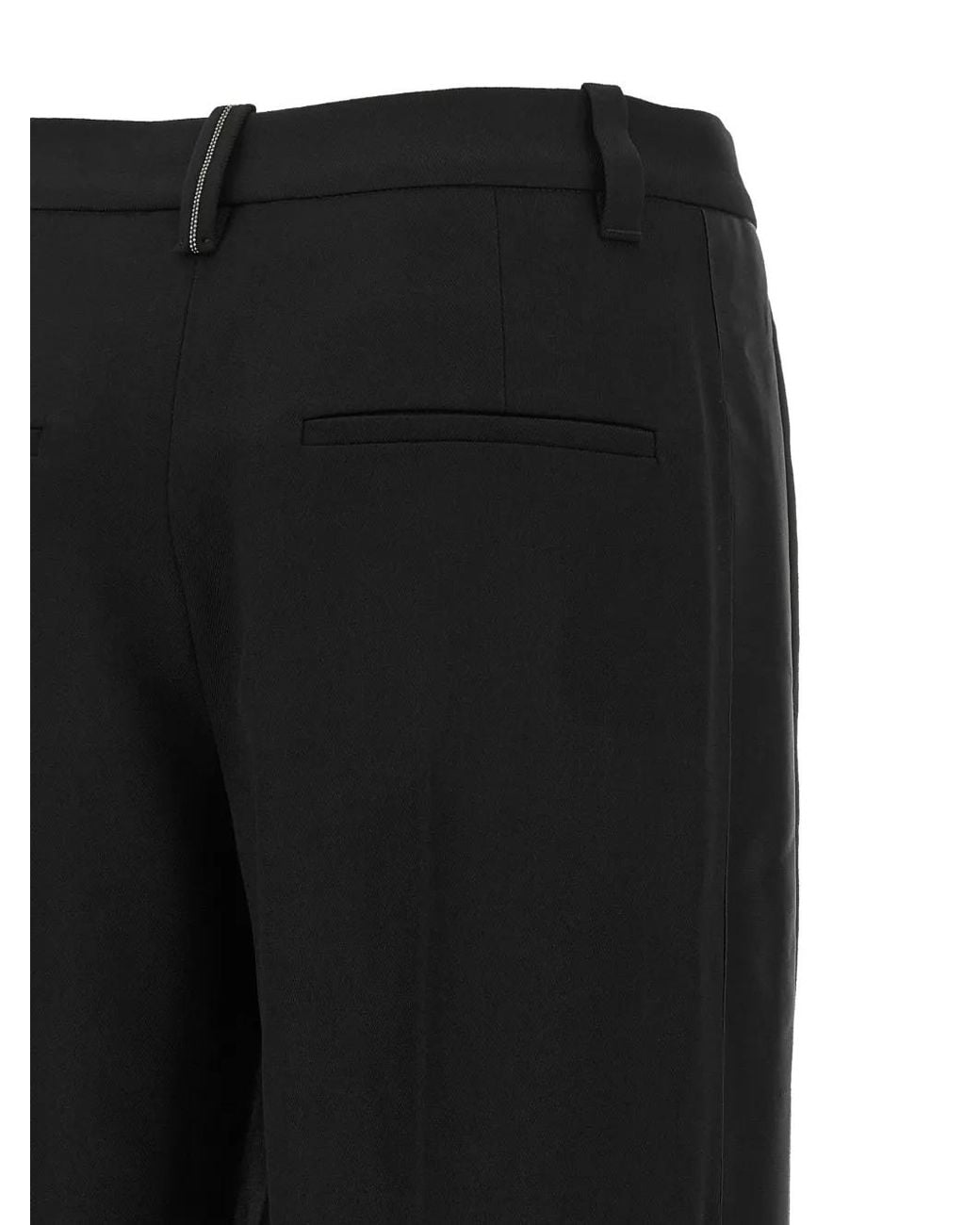 Brunello Cucinelli Black Monile Pleated Wool Trousers