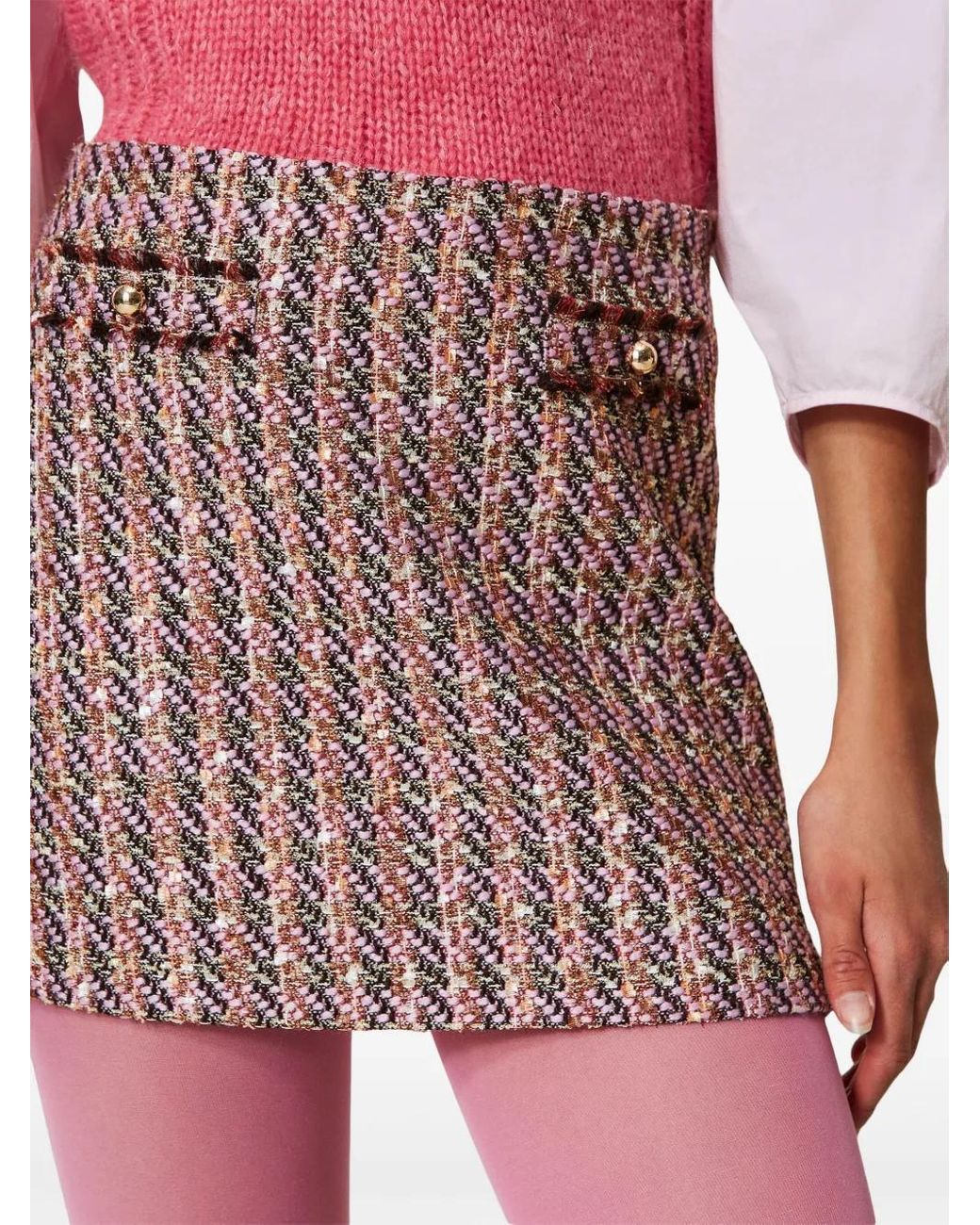 Twinset Red Bouclé Lurex Mini Skirt