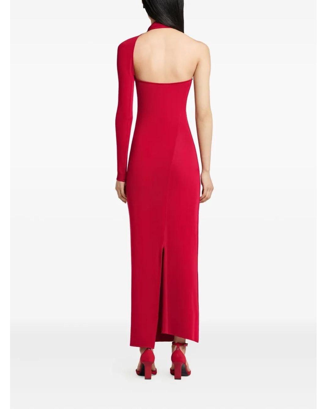 Courreges Red Twisted One-Shoulder Midi Dress