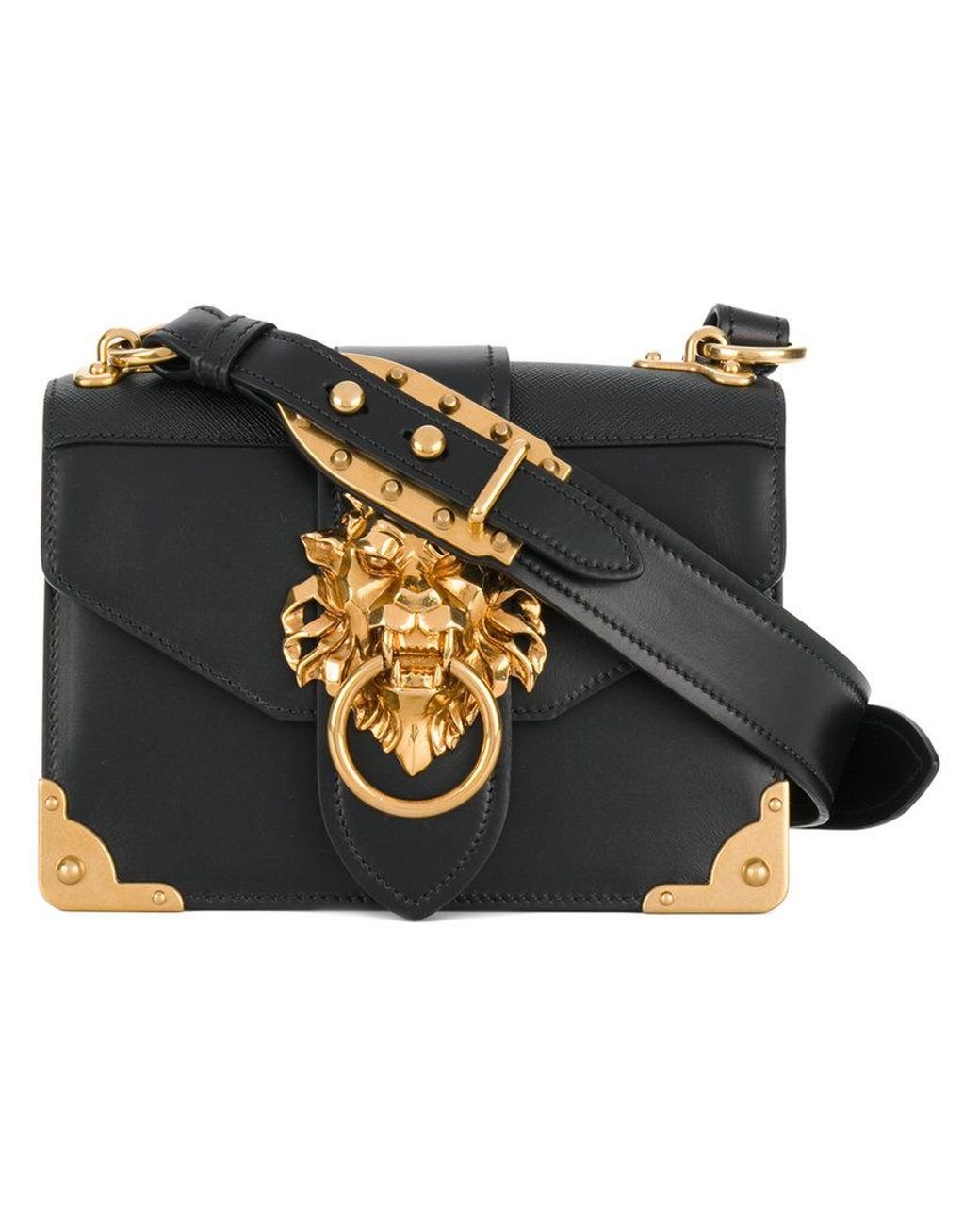 Prada Cahier Lion-embellished Shoulder Bag in Black | Lyst Canada