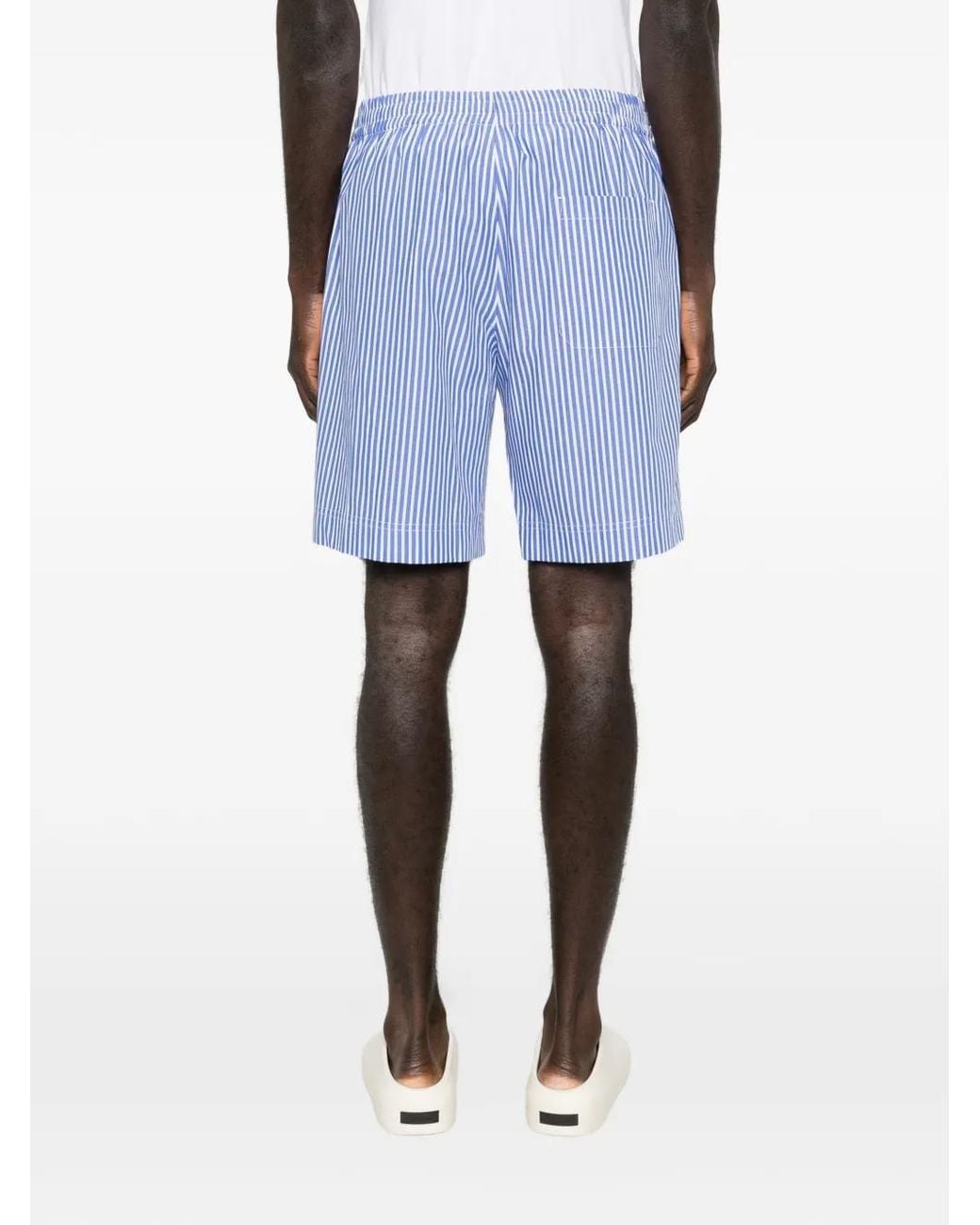 MSGM Blue Striped Logo-Patch Shorts for men