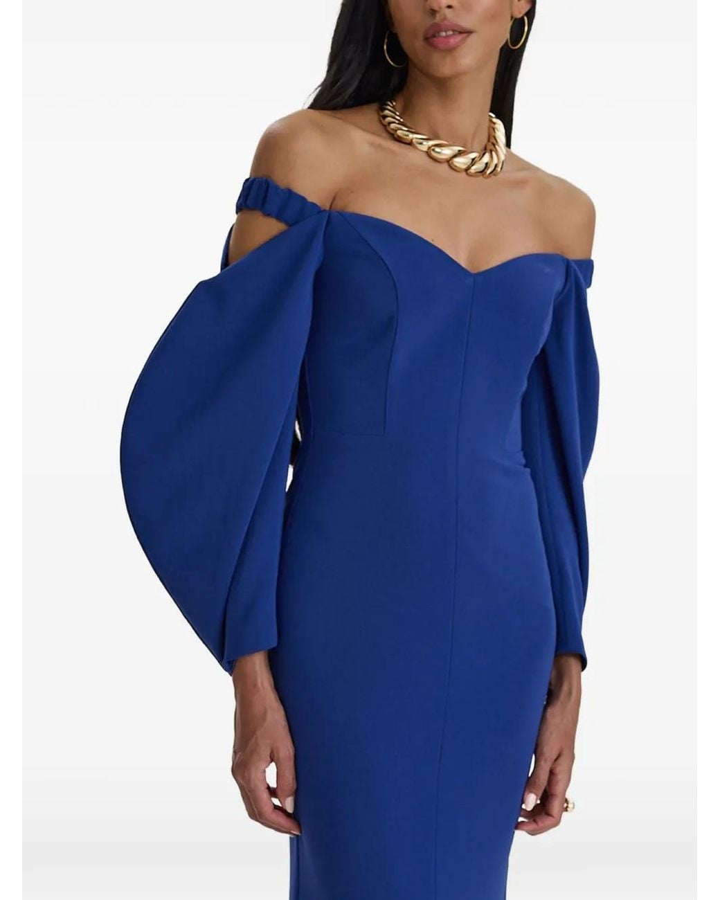 MOOS STUDIO Blue Muse Off-Shoulder Balloon-Sleeve Gown