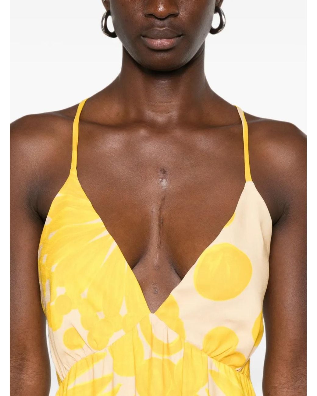 Themis Z Yellow Helia Floral-Print Cross-Back Maxi Dress