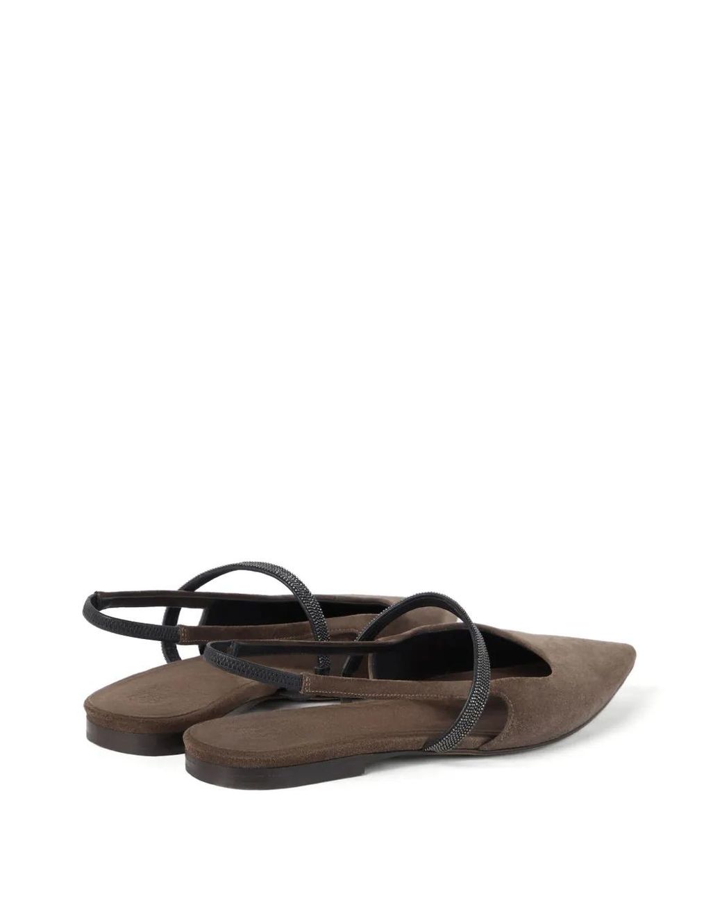 Brunello Cucinelli White Suede Leather Slingback Ballet Flats