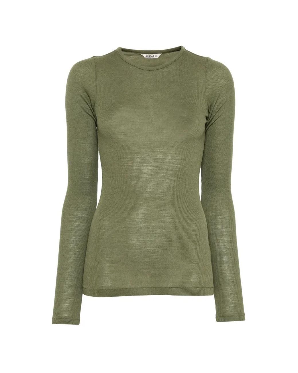 Auralee Green Ribbed-Knit Long-Sleeve Sweater