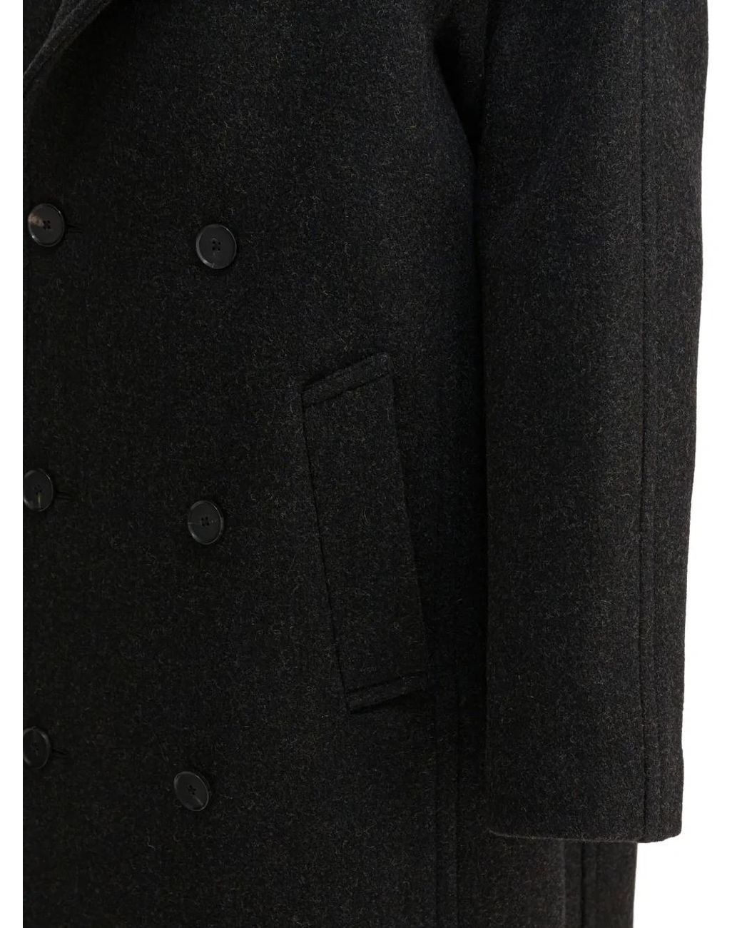 Auralee Black Double-Breasted Wool Coat for men
