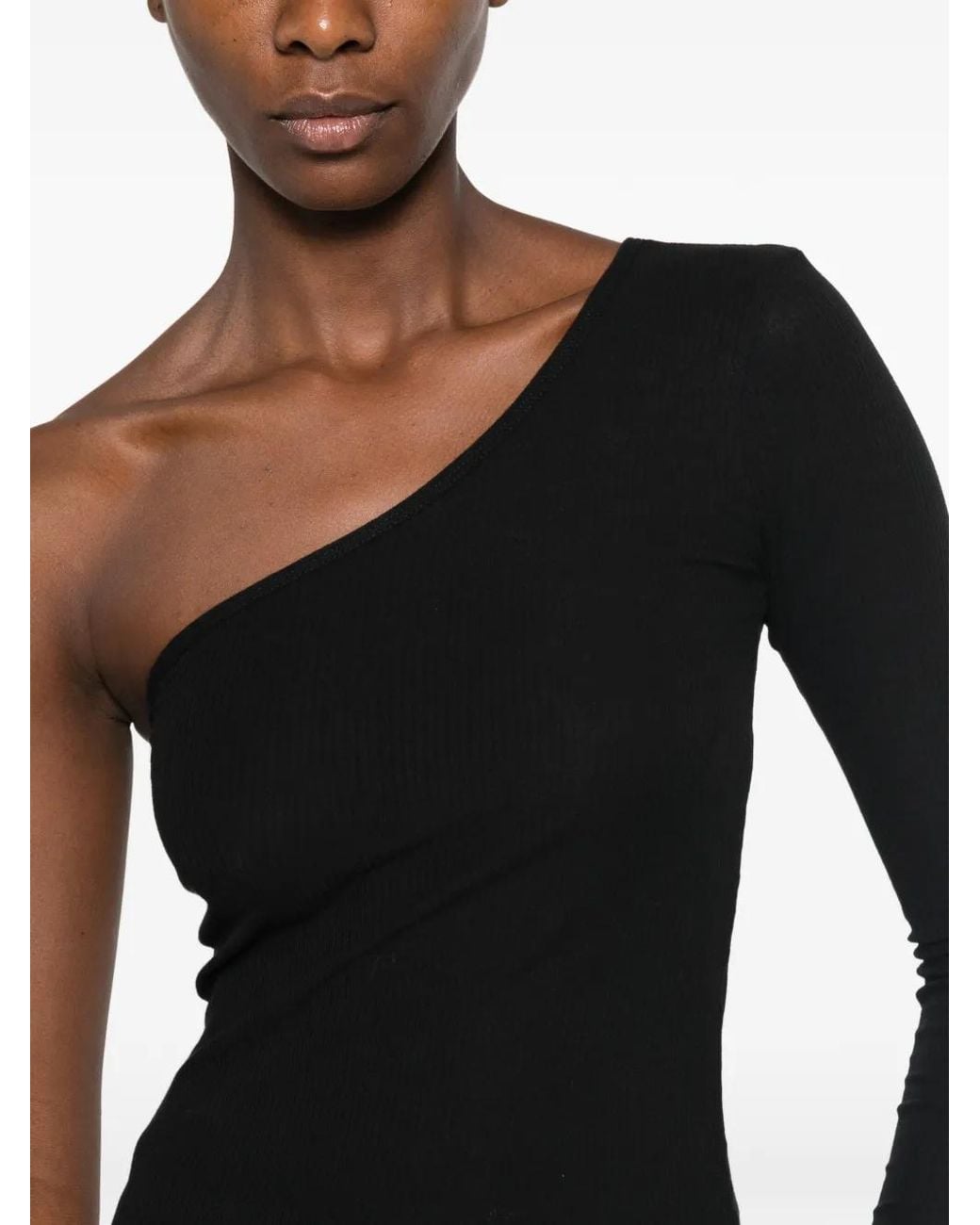 Baserange Black One-Shoulder Ribbed-Knit Top