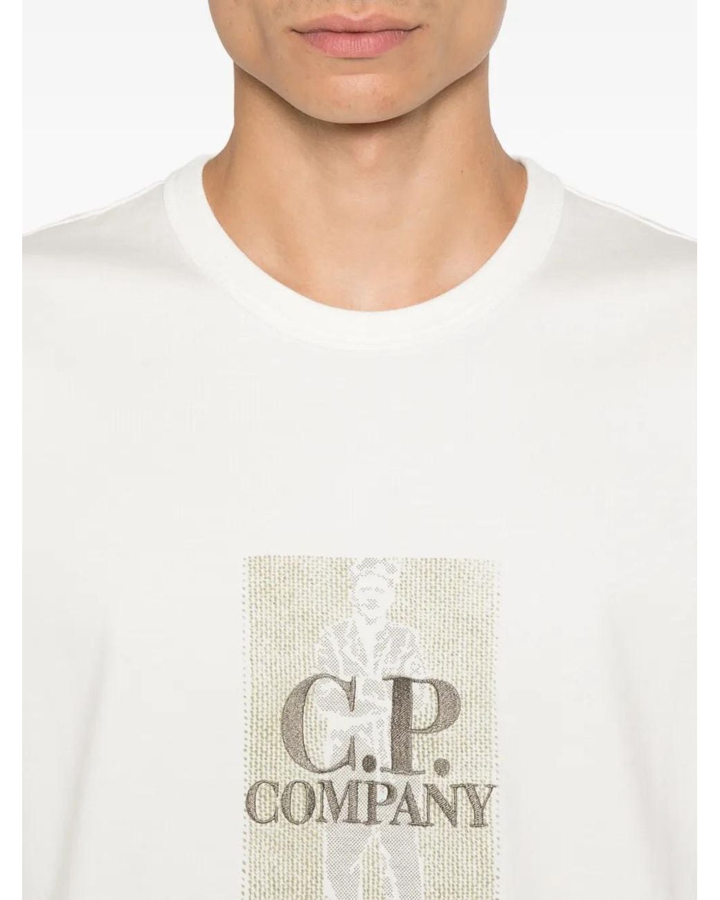 C P Company White 30/2 Mercerized Jersey Twisted Short Sleeve Chest Logo T-Shirt for men