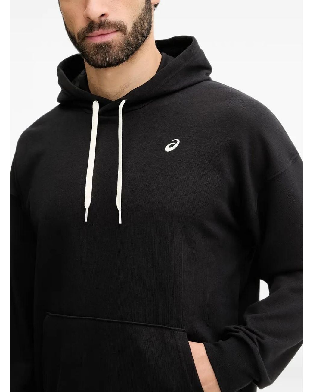 Asics Black Logo-Print Drawstring Hoodie for men
