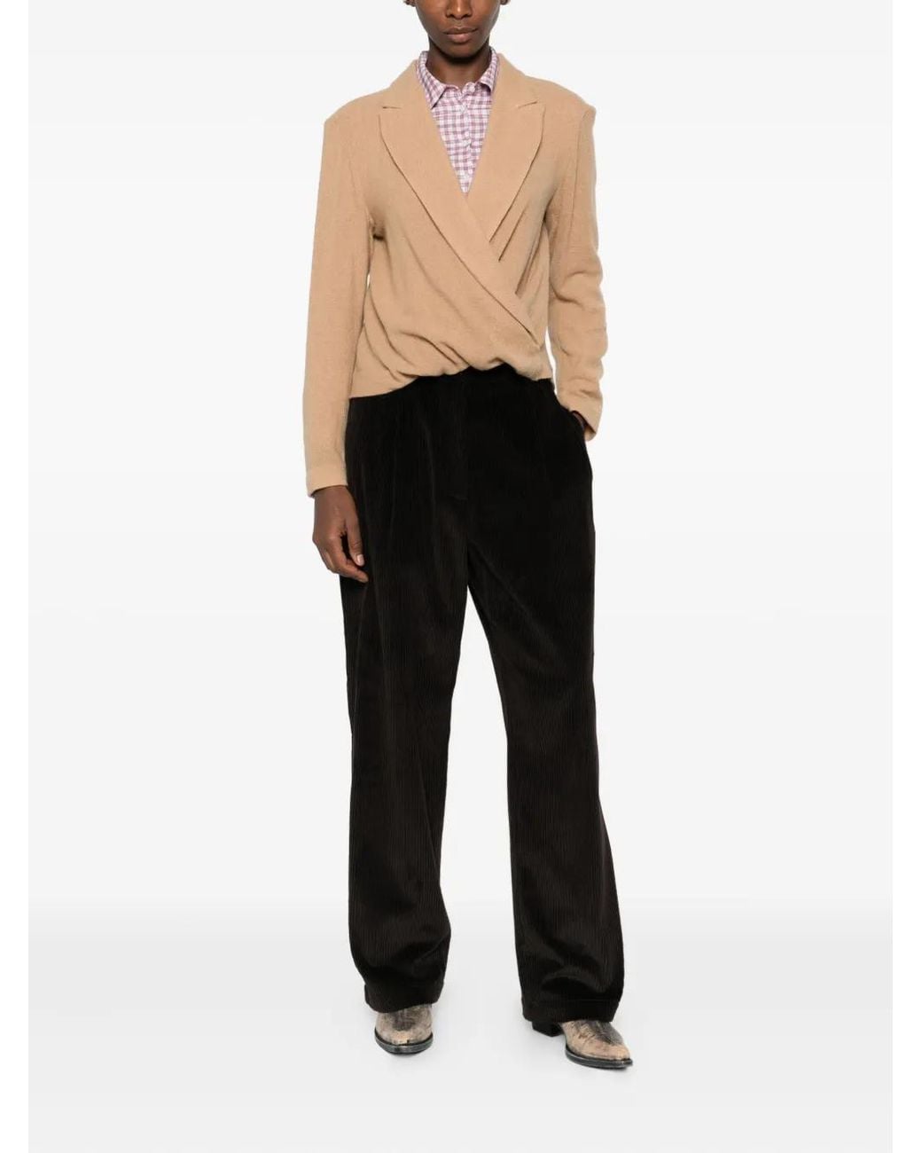 R13 Natural Twisted Lapel Top