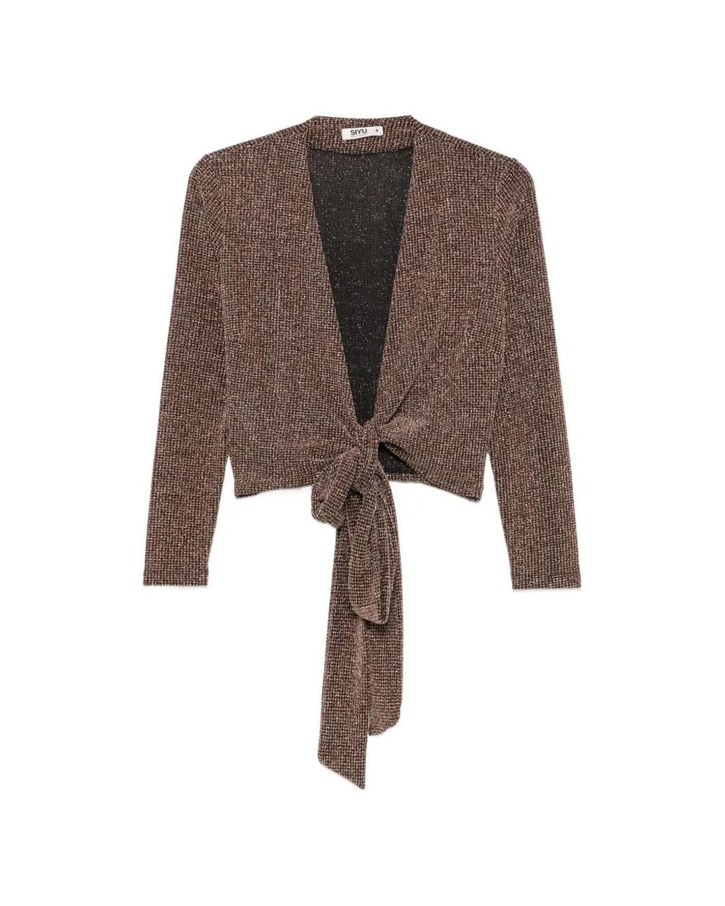 Siyu Brown Check-Pattern Wrap-Fastening Top