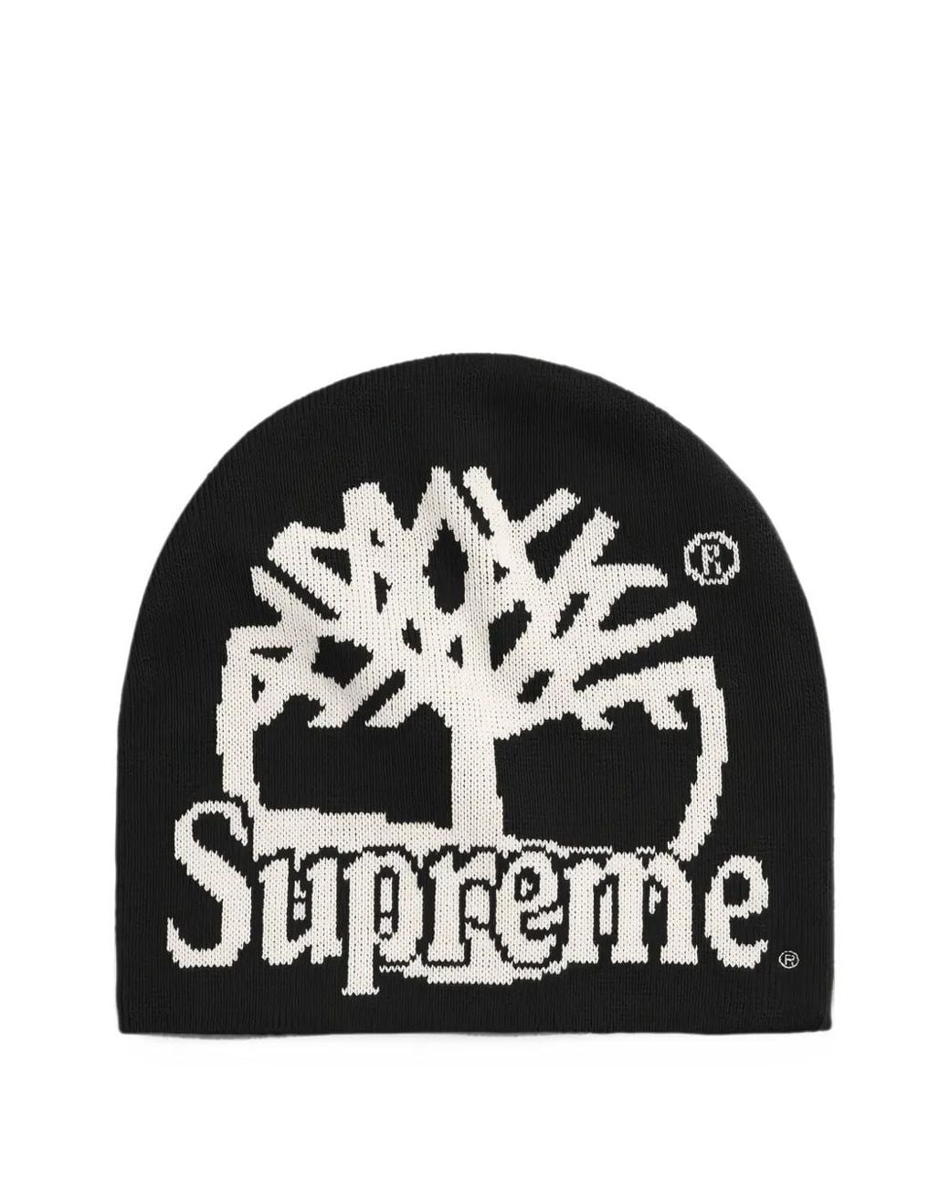 Supreme Black X Timberland Logo-Knit Beanie Hat for men