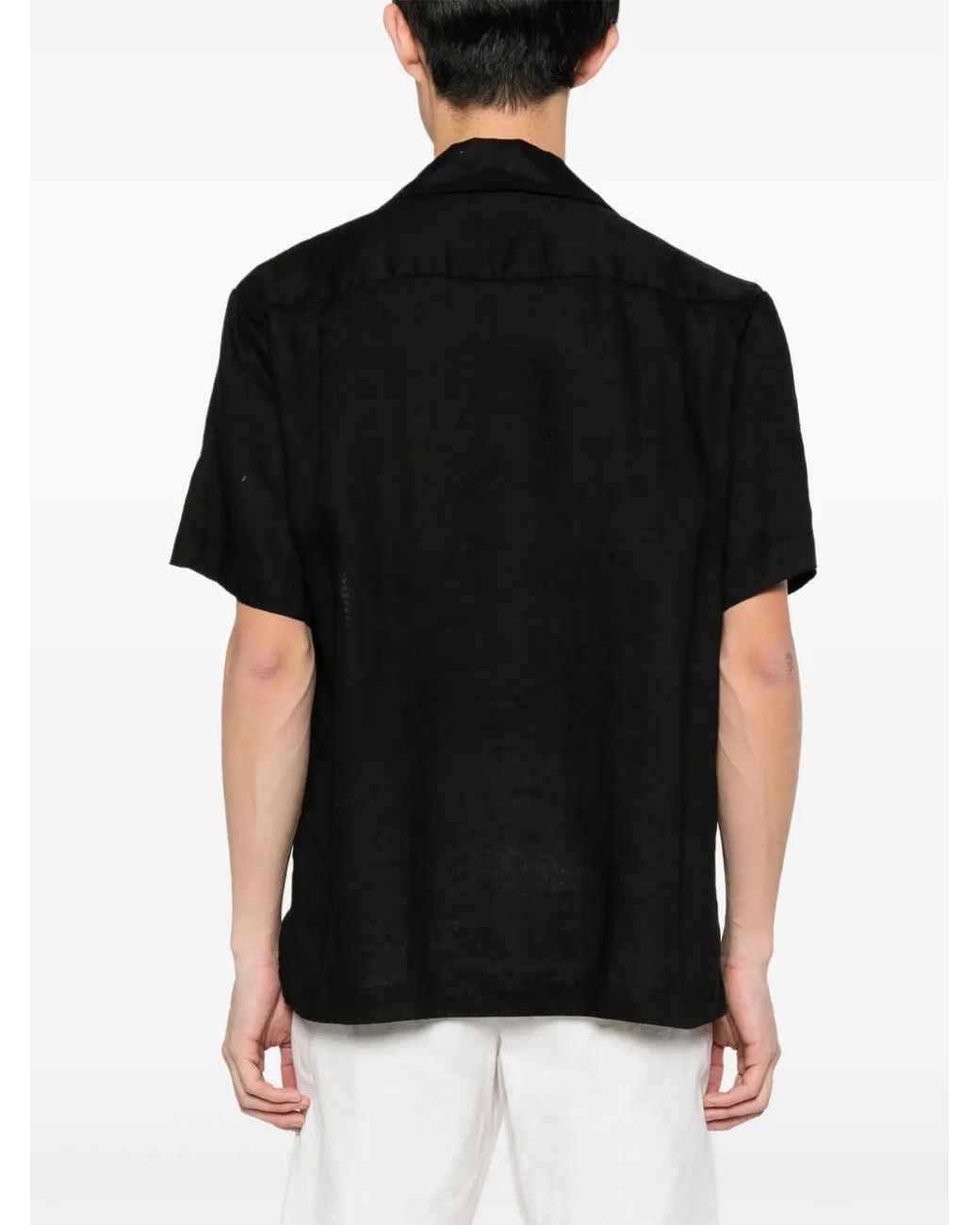 P.A.R.O.S.H. Black Floral-Embroidery Linen Shirt