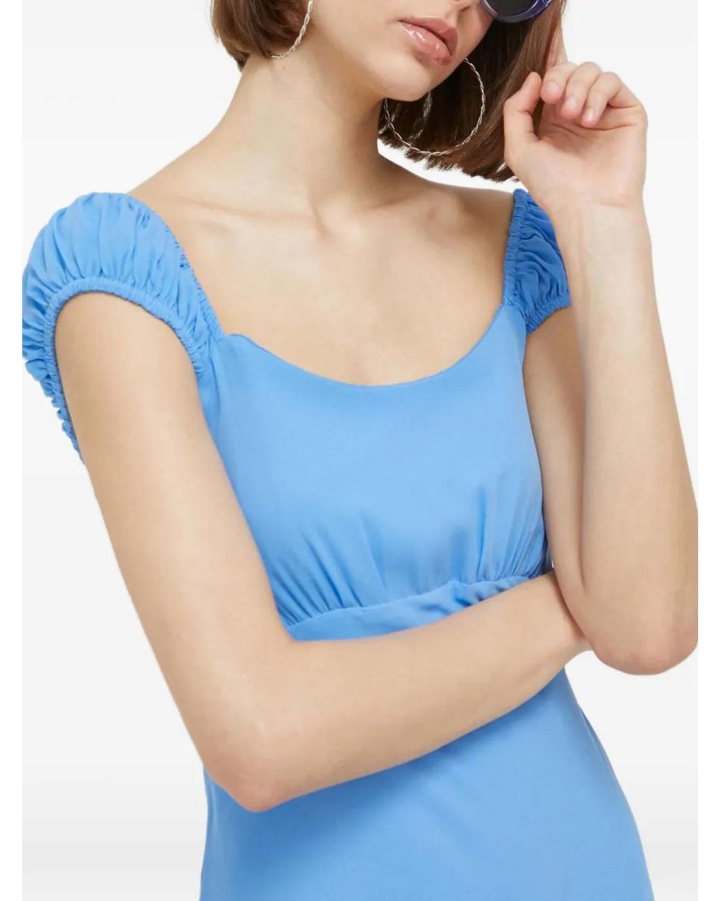 Abercrombie & Fitch Blue Gathered-Sleeve Maxi Dress