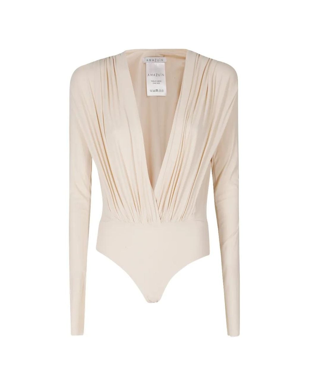 Amazuìn White Plunging Ruched Bodysuit