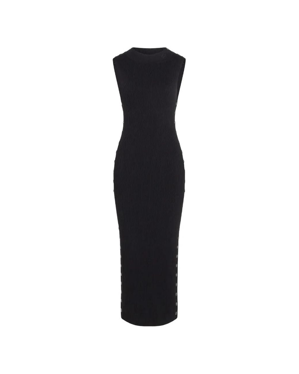 Karl Lagerfeld Black Stud-Detail Ribbed-Knit Dress