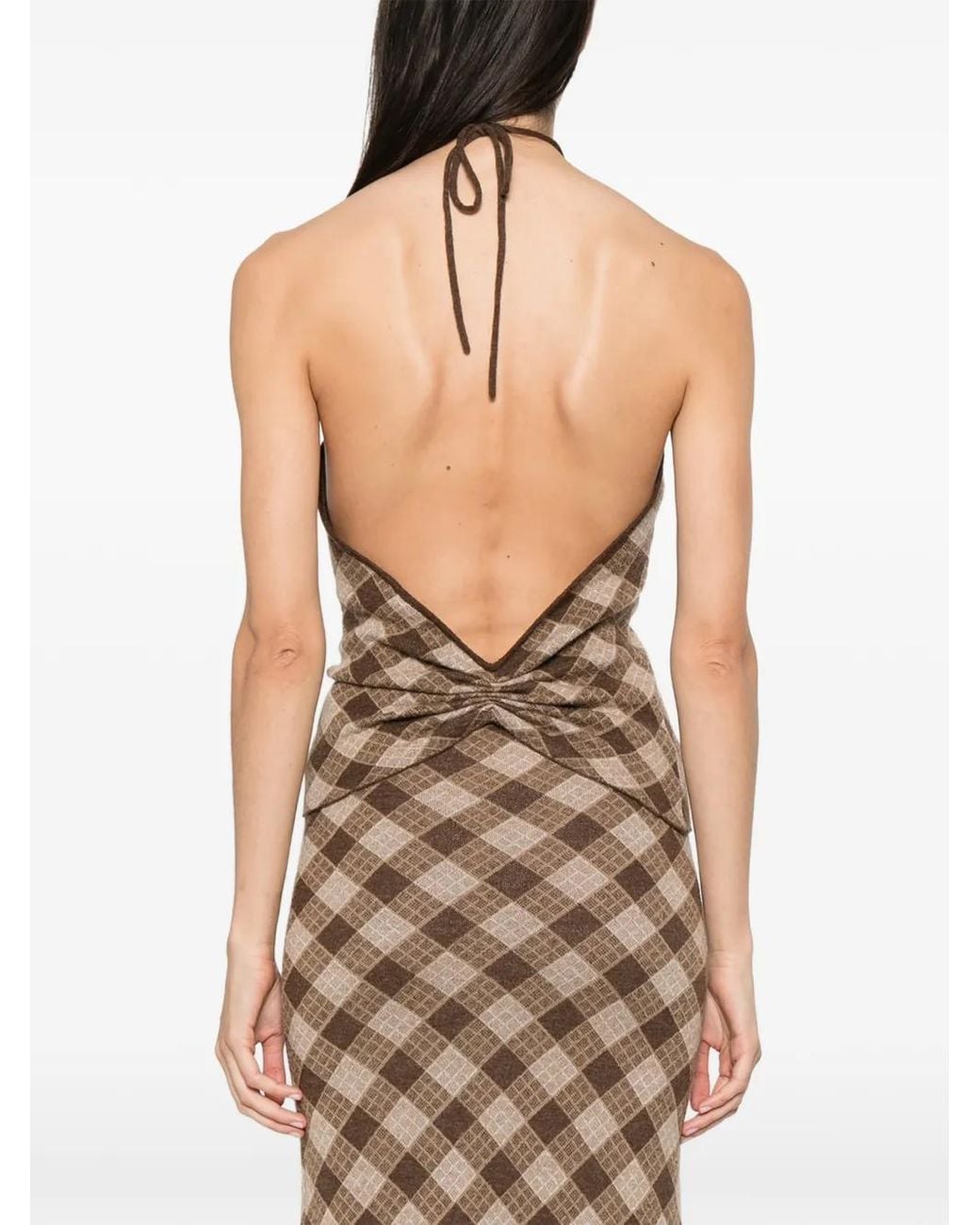AYA MUSE Metallic Checkered Halterneck Blouse