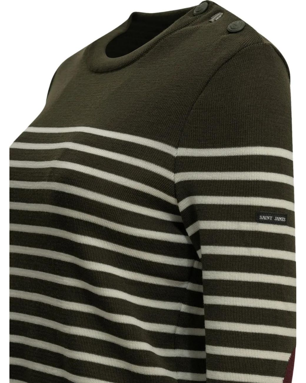 Saint James Green Striped Elbow-Patch Sweater