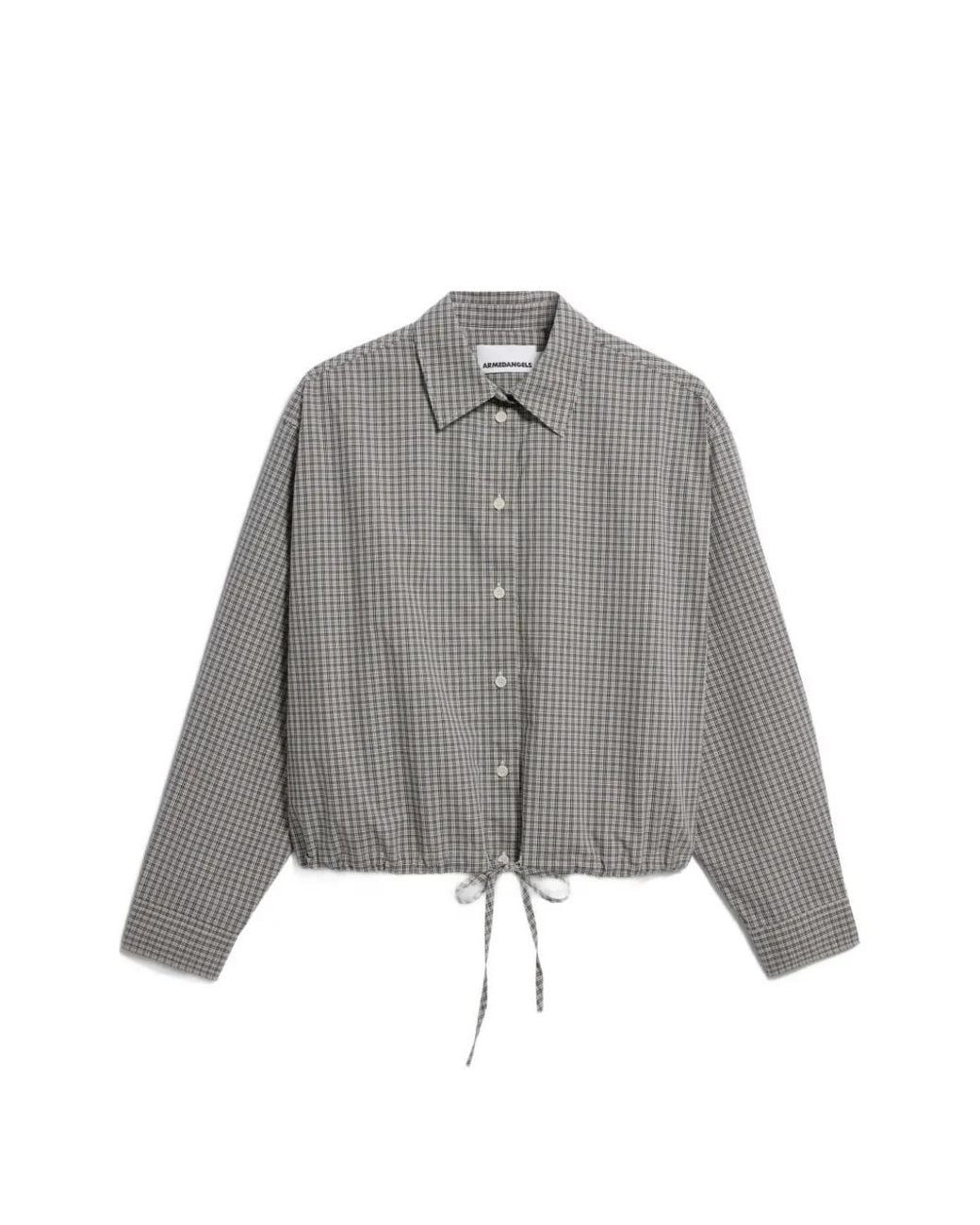 ARMEDANGELS Gray Mini-Check Drawstring Blouse