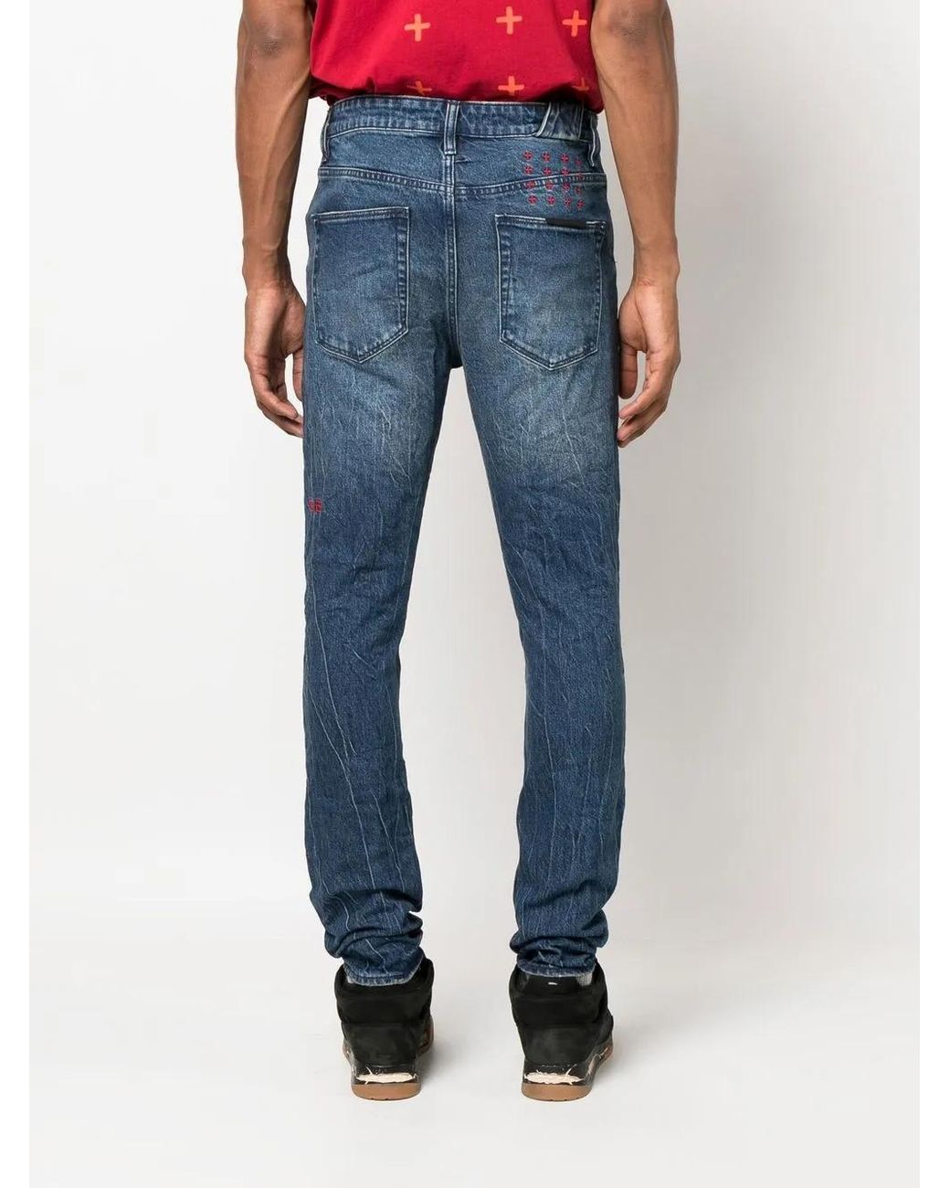 Ksubi Blue Stonewashed Skinny Jeans for men
