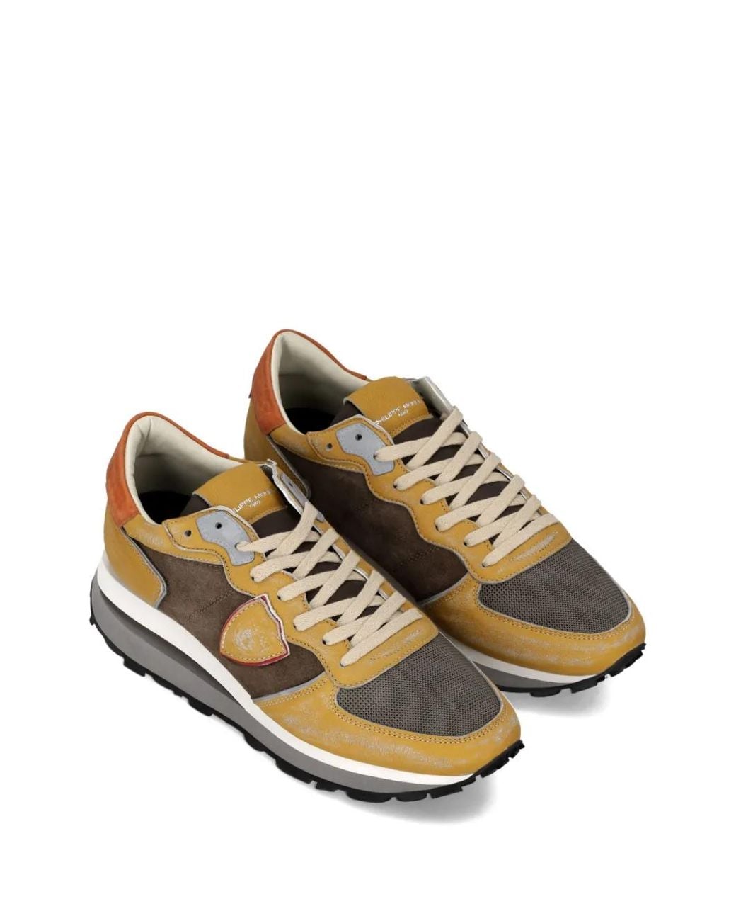 Philippe Model Brown Colour-Blocked Running Sneakers for men
