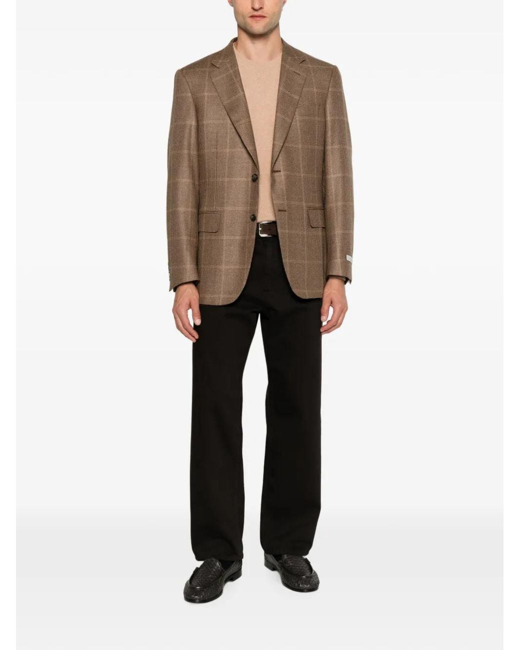 Canali Brown Check-Pattern Single-Breasted Jacket for men