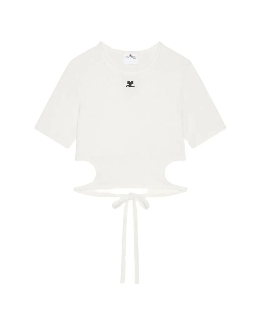 Courreges White Cropped T-Shirt With Cut-Out